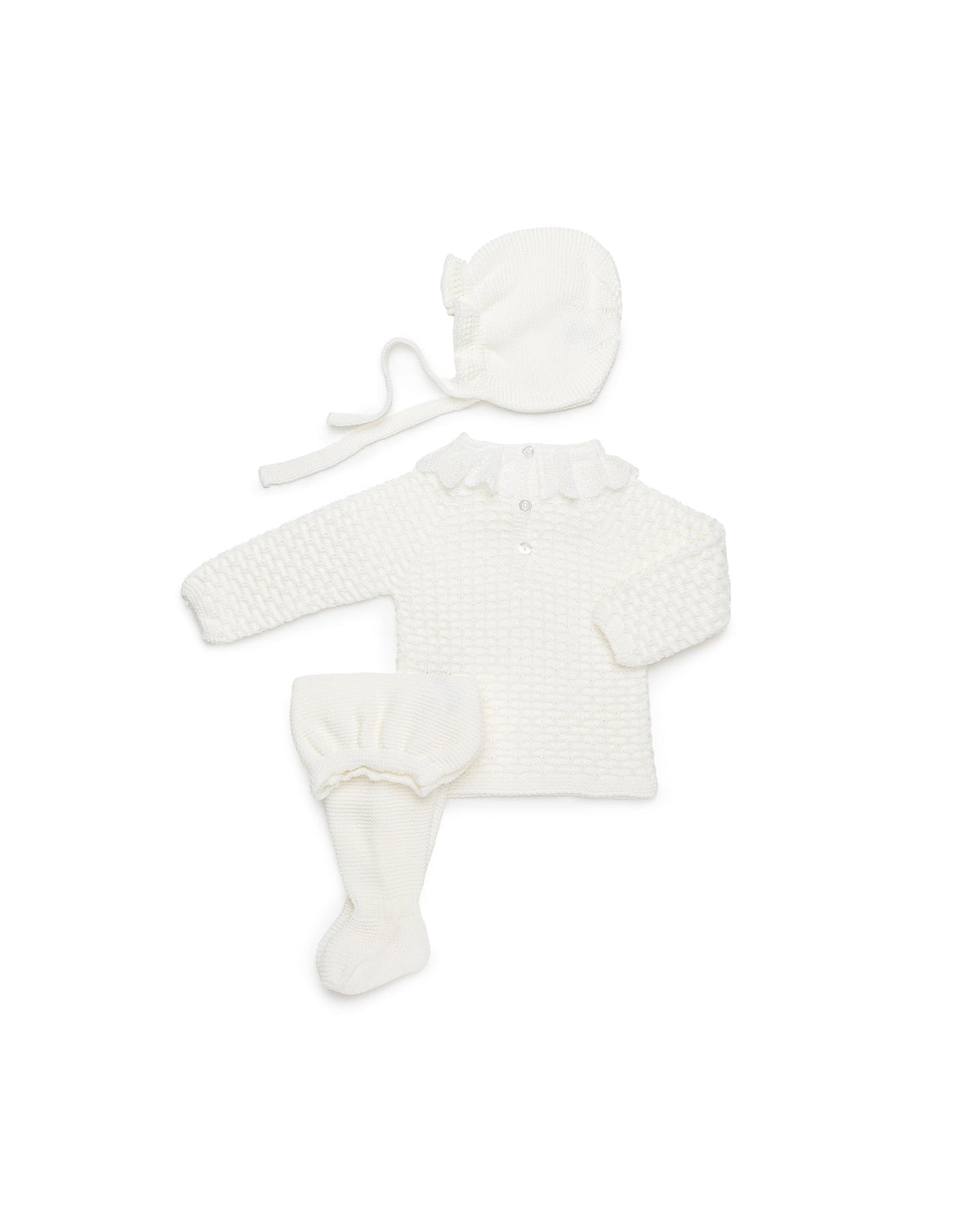 Conjunto 3 piezas de punto con cuello de puntilla - Conjunto para bebé | Juliana