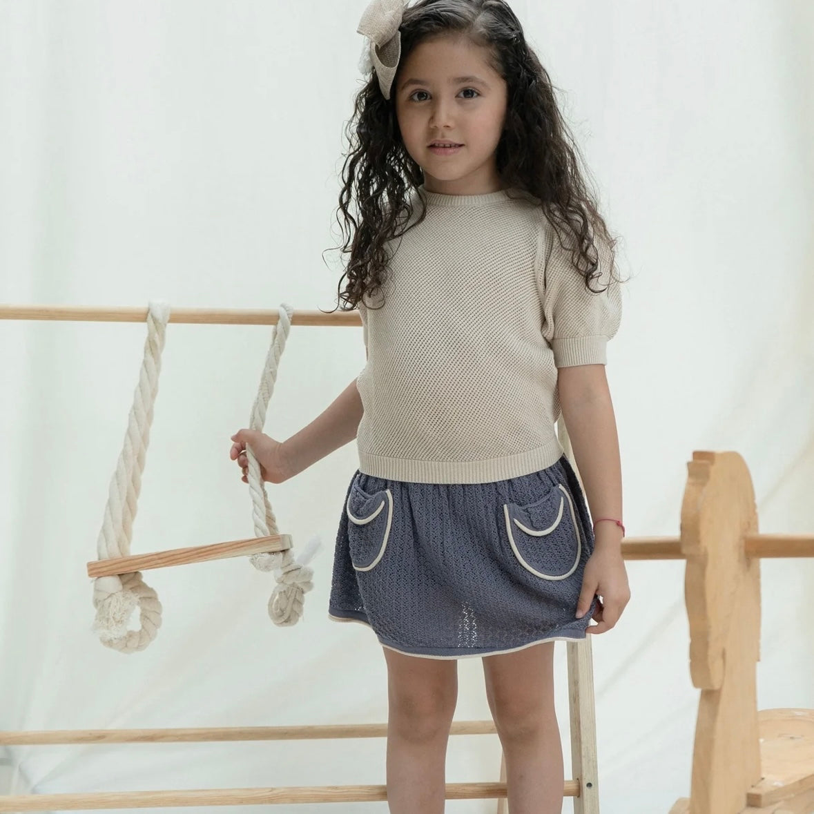 Falda tejida con bolsas Gris