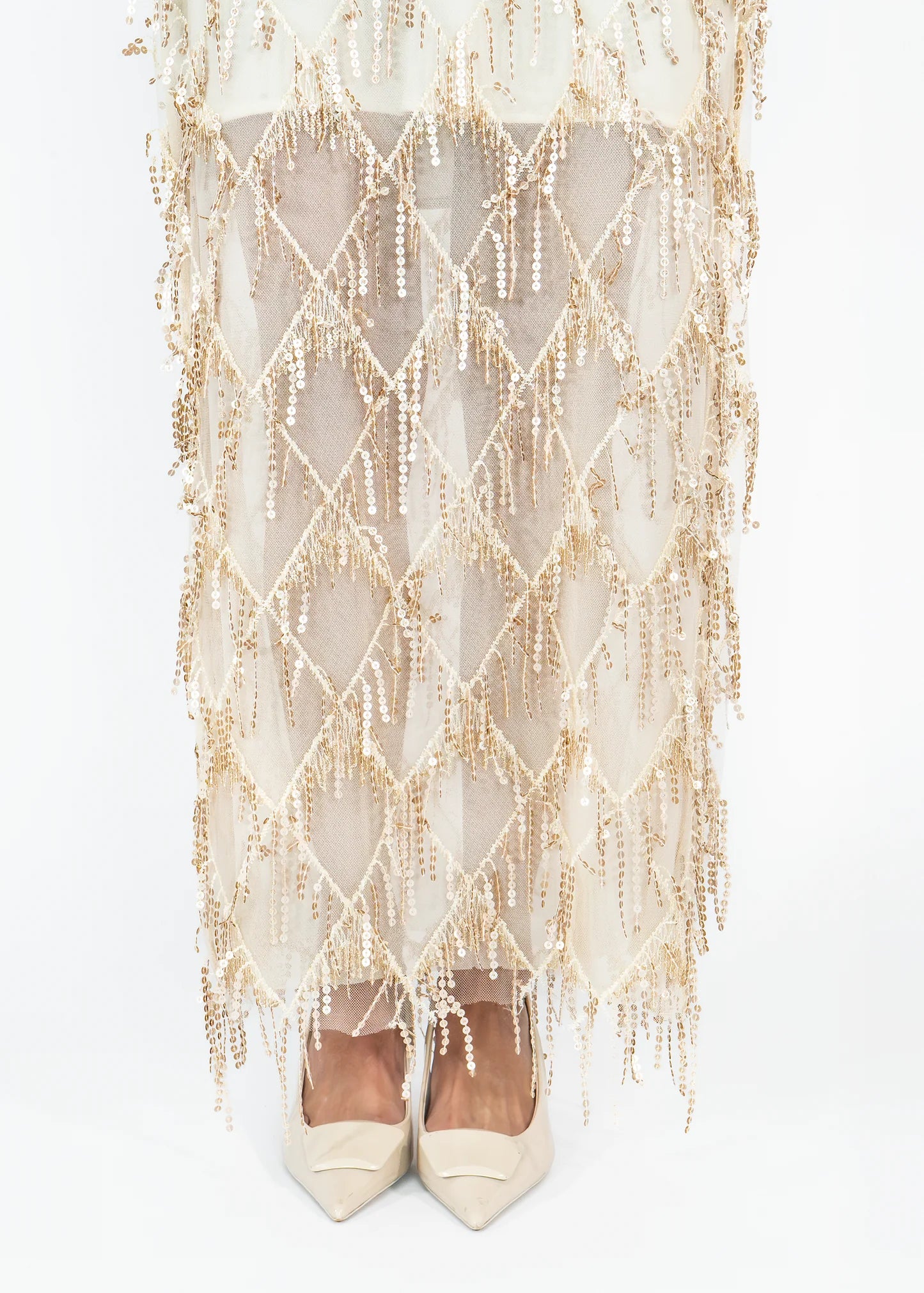 Falda de Tul lentejuela Beige