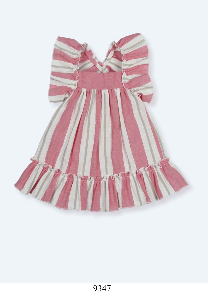Vestido lino rayas rosa