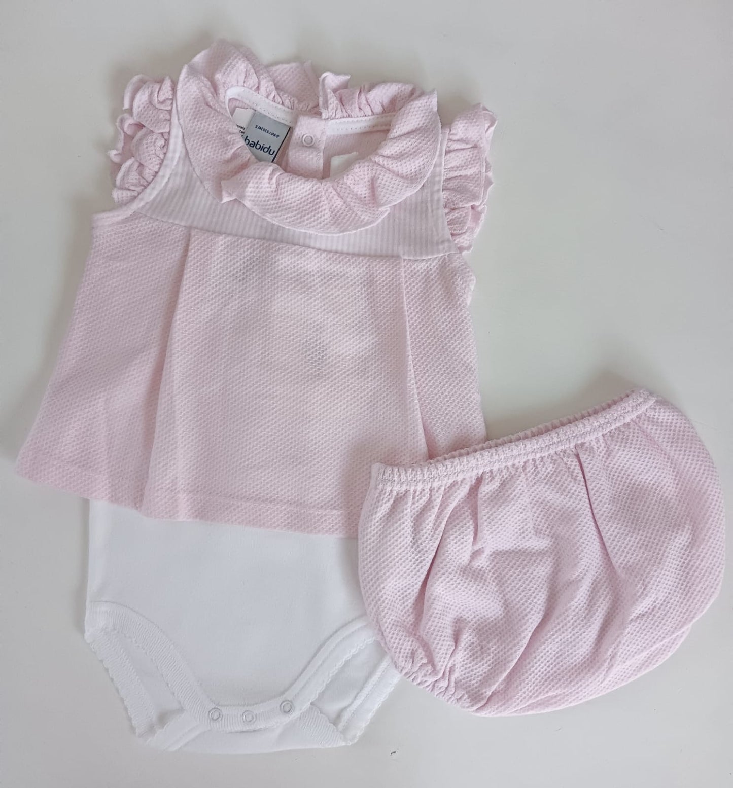 Conjunto piqué rosa 3 piezas