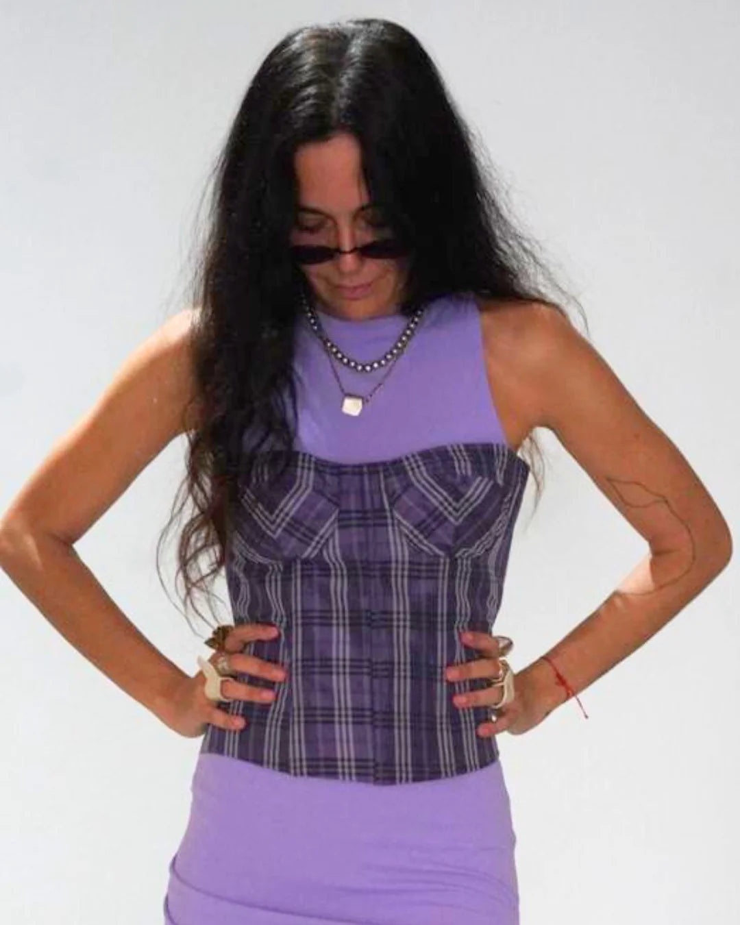 Bustier cuadros morado