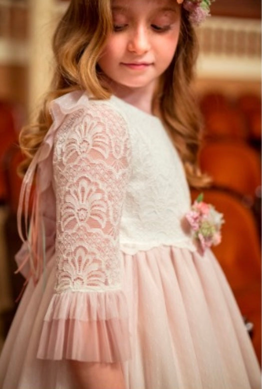 Vestido guipour falda malva