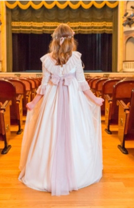 Vestido guipour falda malva