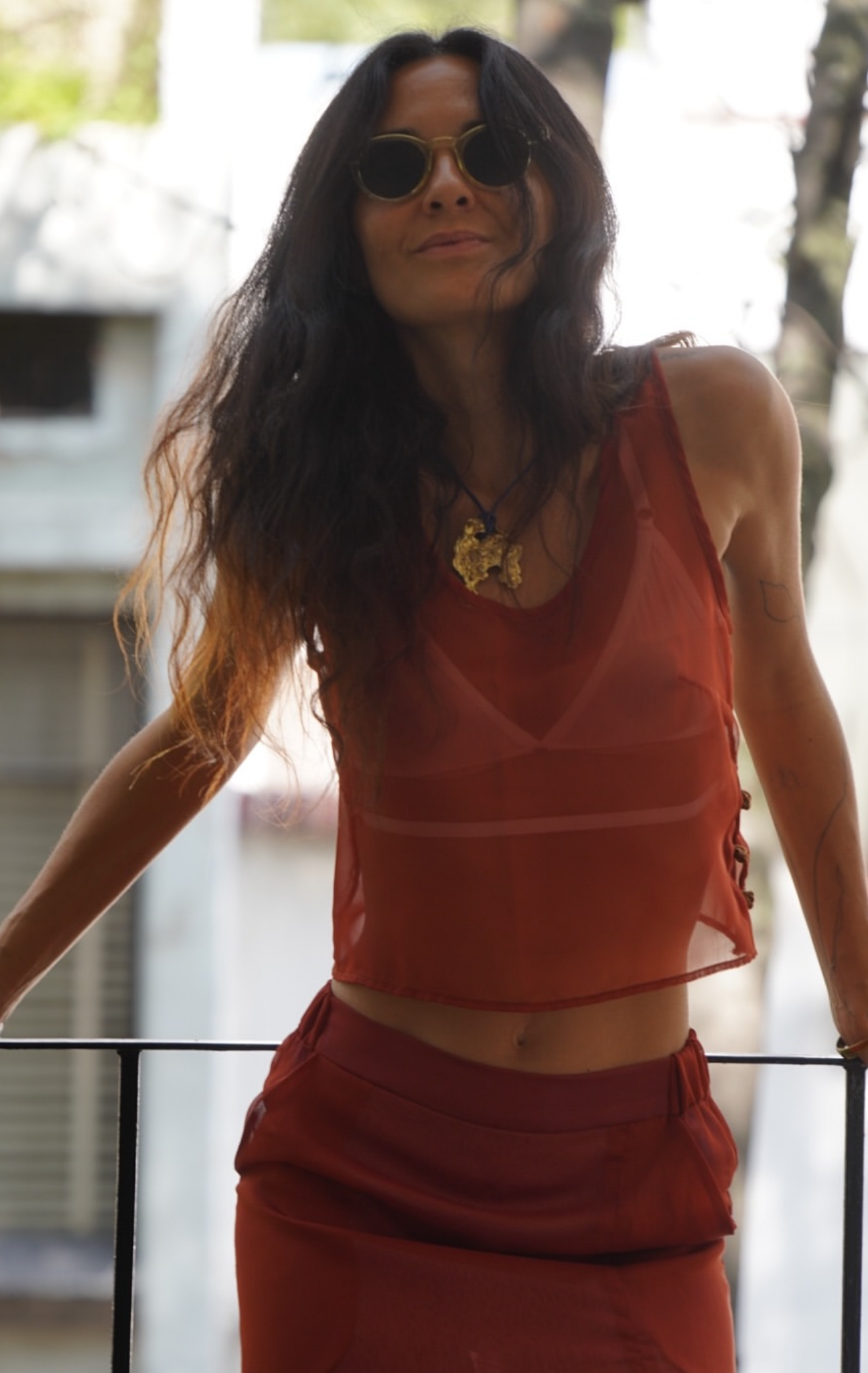 Falda bicolor canela/lila