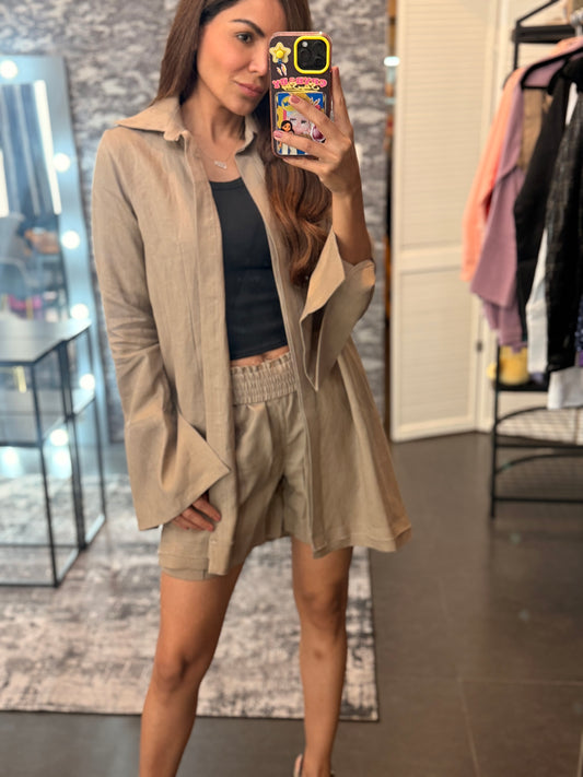 Saco largo lino beige