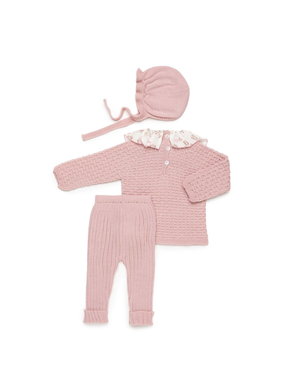 Conjunto 3 piezas de punto con cuello de volante de muñecas - Conjunto para bebé | Juliana