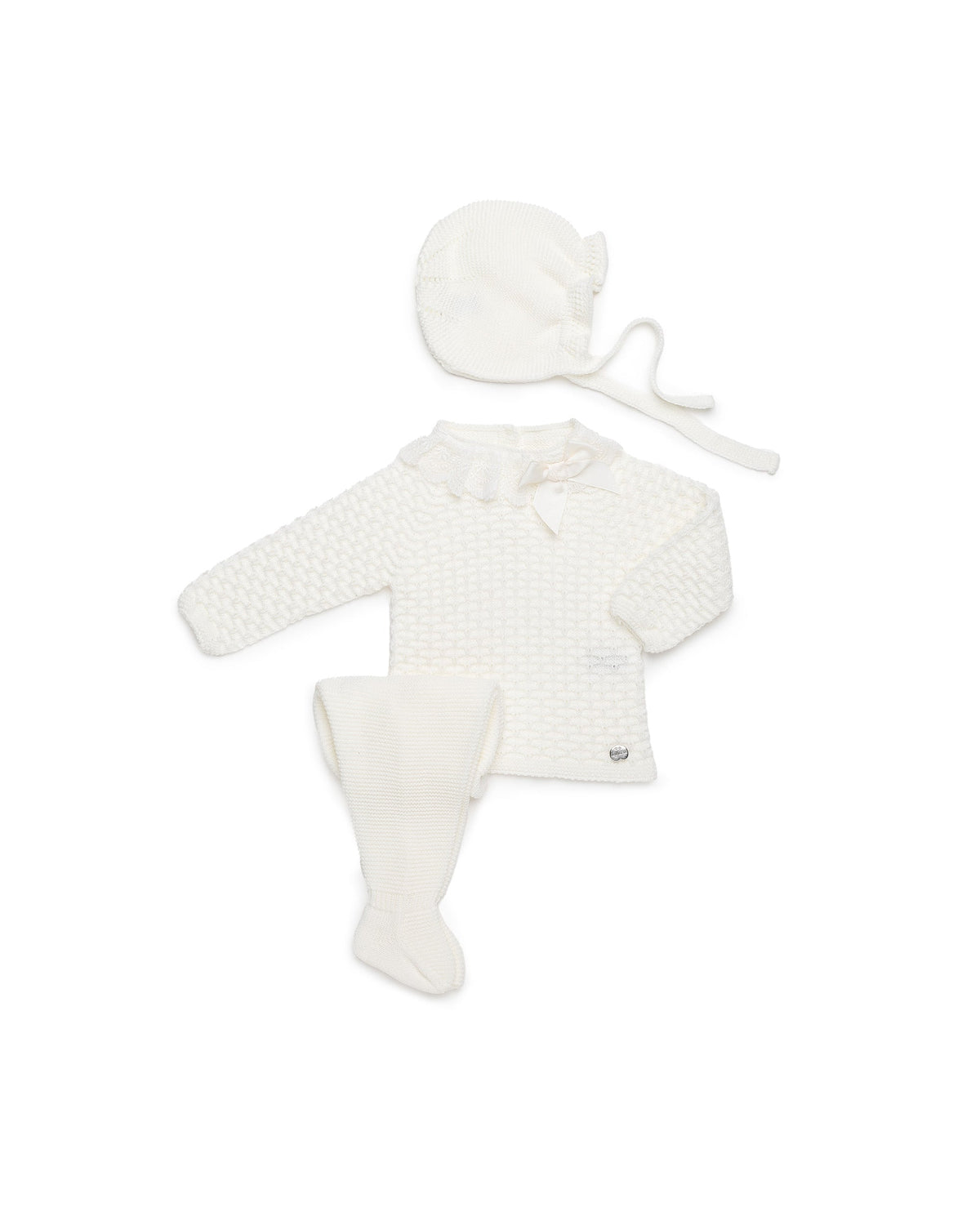 Conjunto 3 piezas de punto con cuello de puntilla - Conjunto para bebé | Juliana