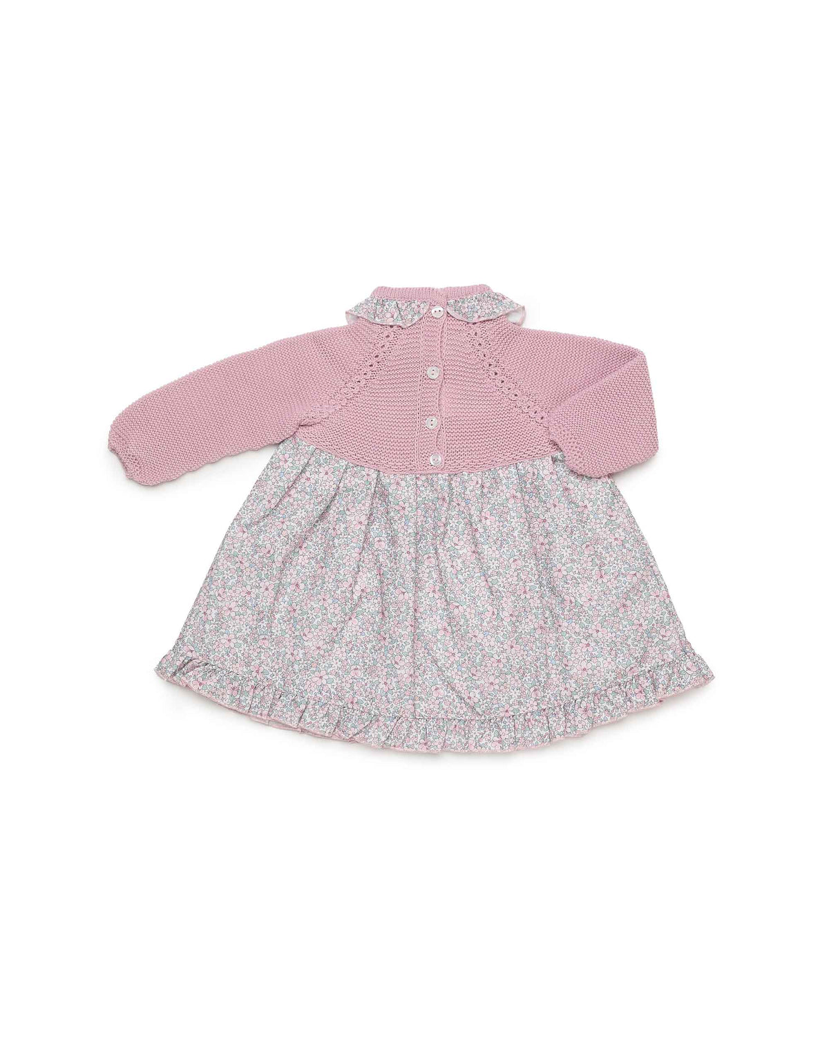 Vestido de punto con falda de florecitas y volante - Vestido para bebé | Juliana