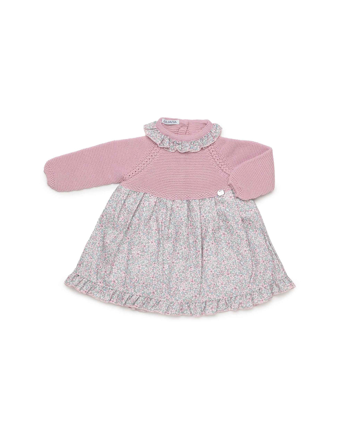 Vestido de punto con falda de florecitas y volante - Vestido para bebé | Juliana