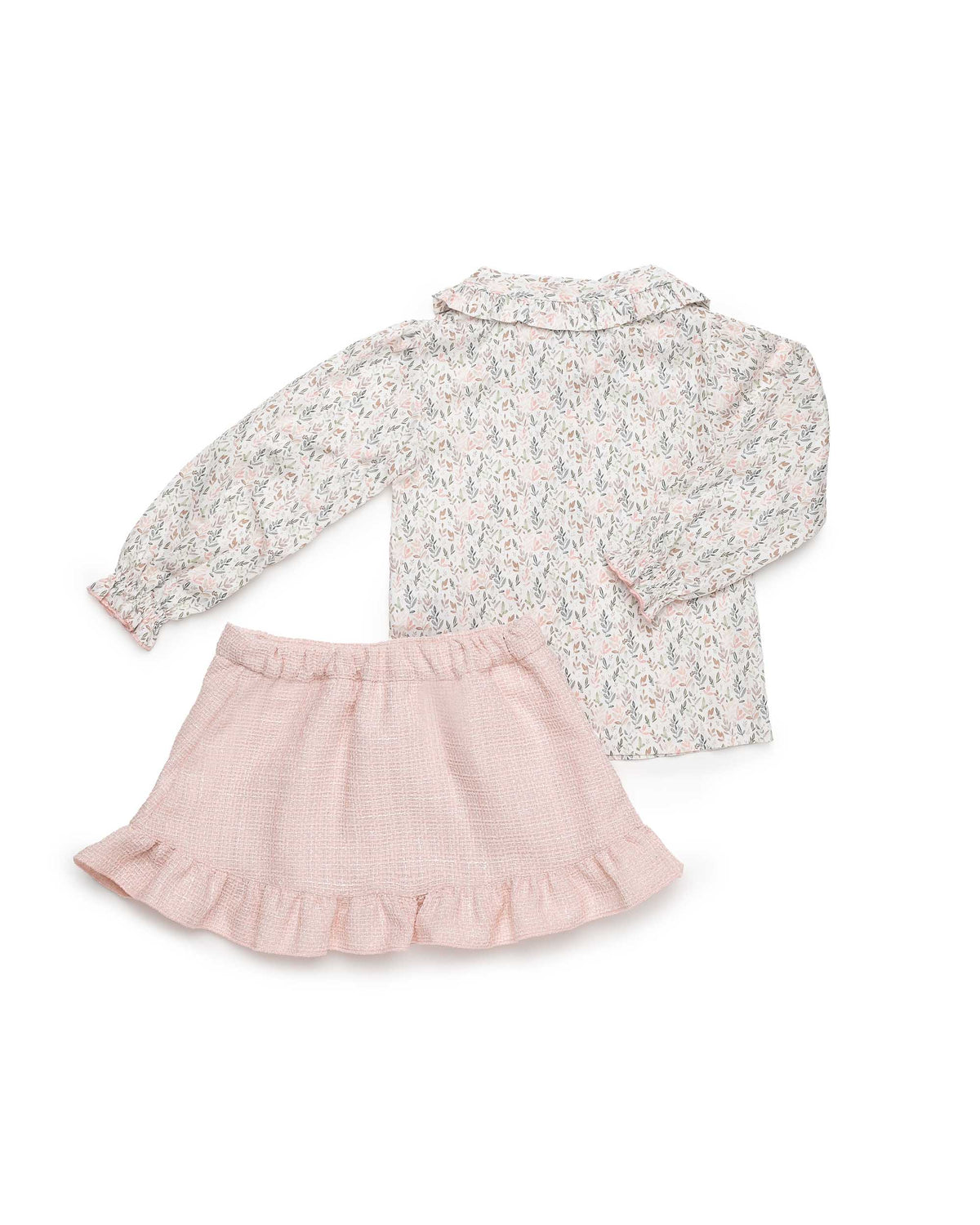 Conjunto de camisa de ramitas y falda con lazo - Conjunto para niña | Juliana