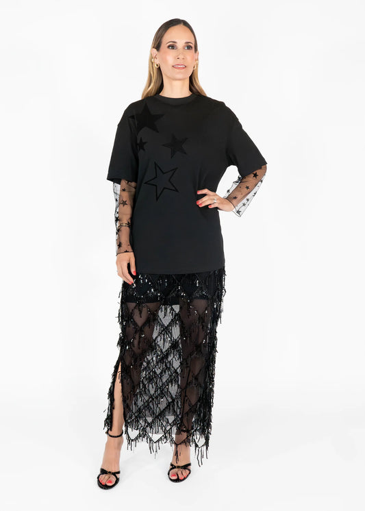 Falda encaje lentejuela negro