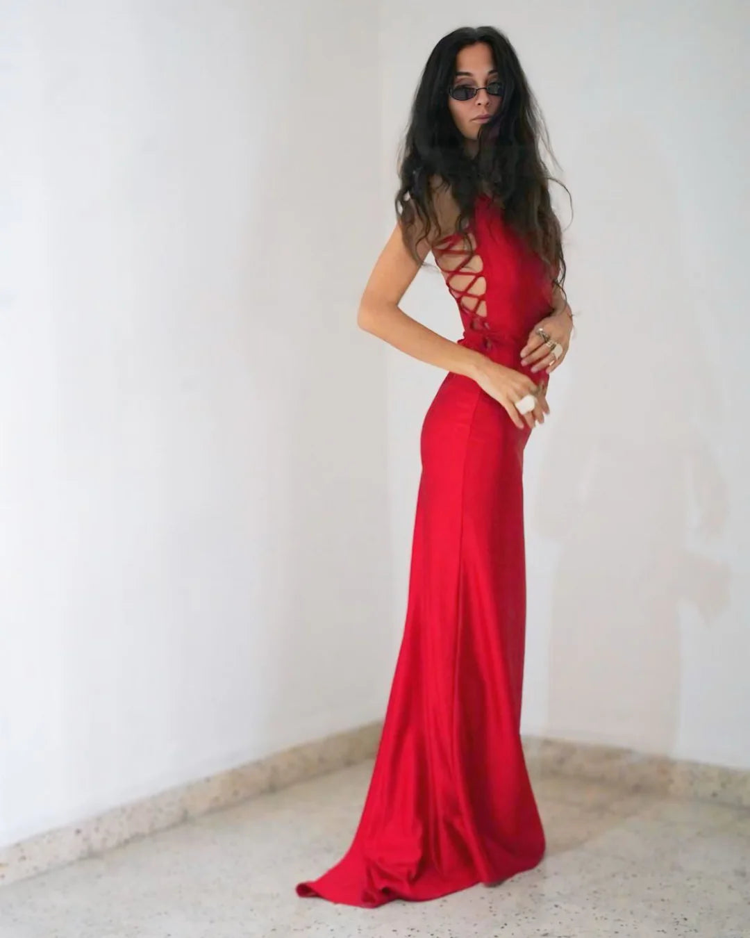 Vestido rojo lazos