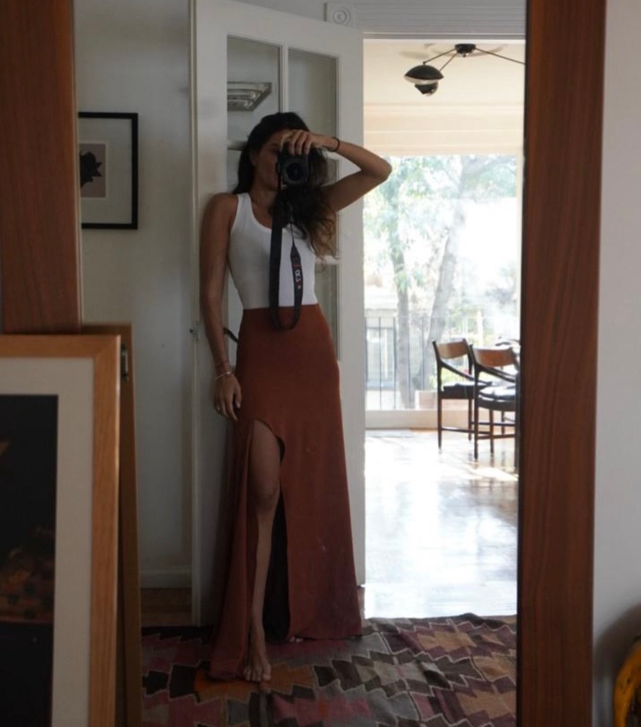 Falda satin terracota apertura