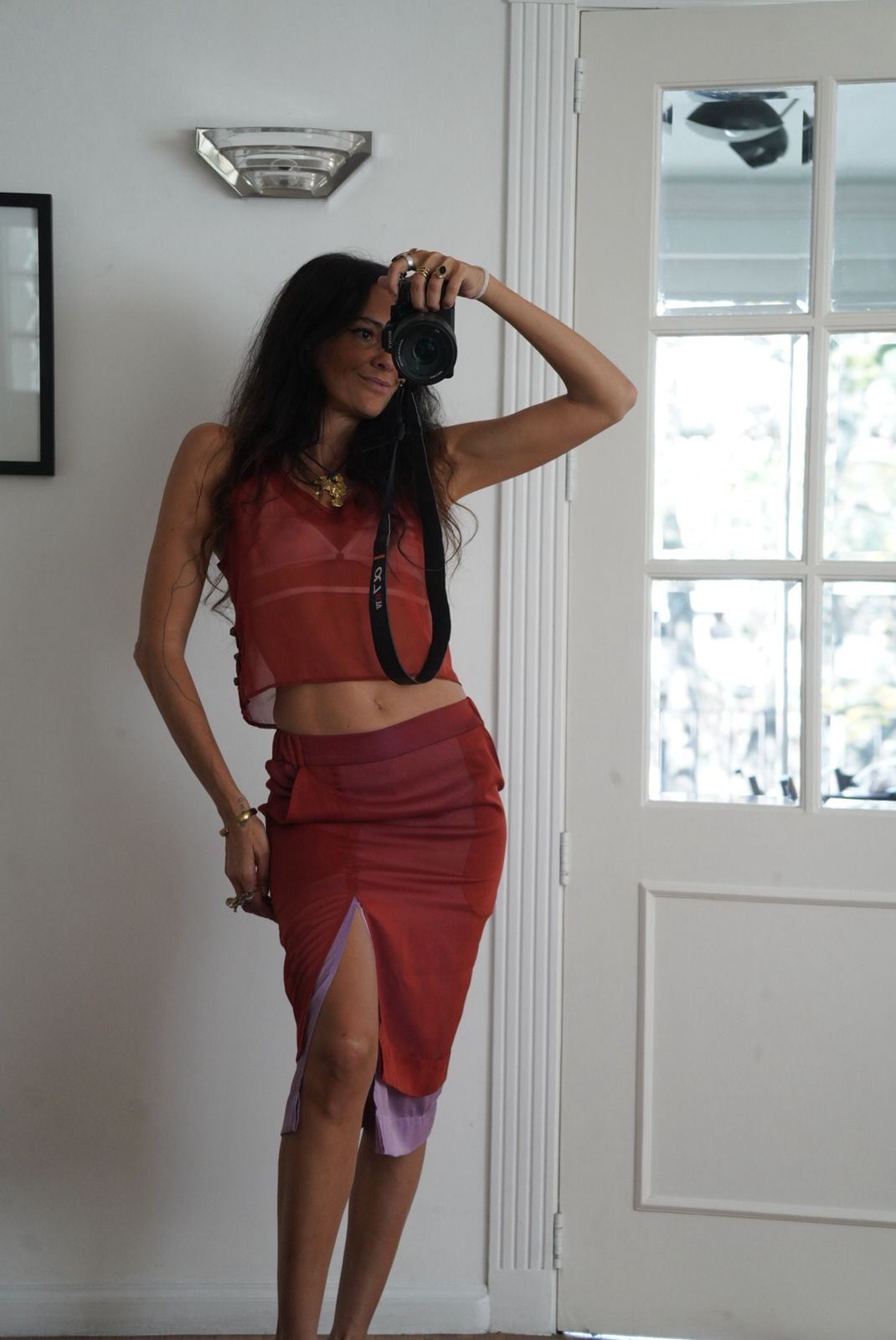 Falda bicolor canela/lila