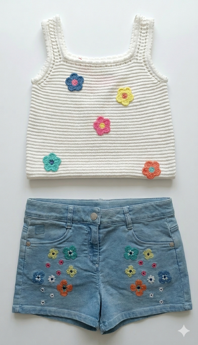 Conjunto bordado flor 8148