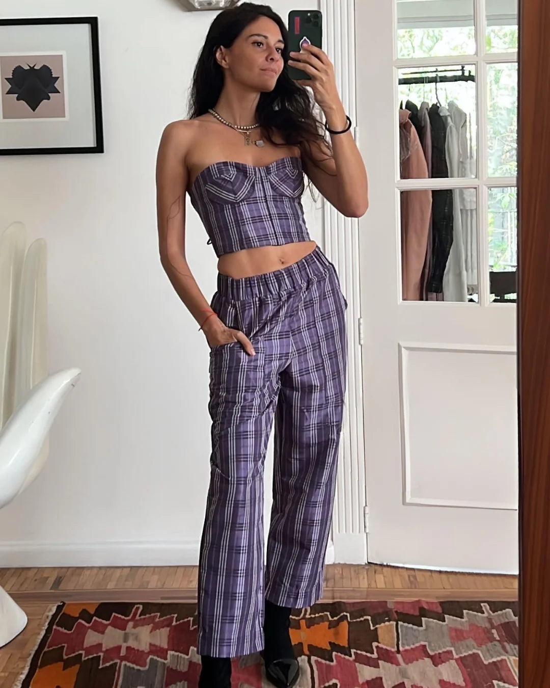 Bustier cuadros morado