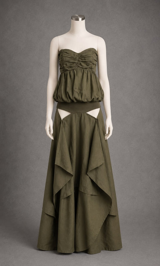 Pantalón lino verde olivo