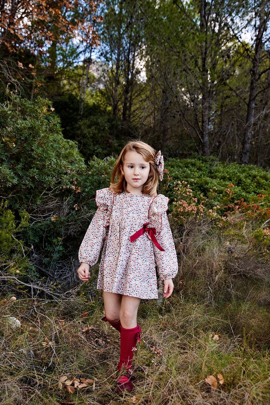 Vestido de flores con corte en la cintura y lazo - Vestido para niña | Juliana