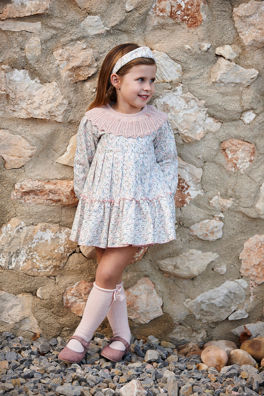 Vestido de ramitas con dos volantes y canesú de punto - Vestido para niña | Juliana