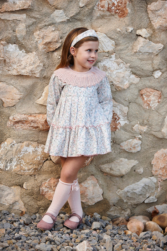 Vestido de ramitas con dos volantes y canesú de punto - Vestido para niña | Juliana