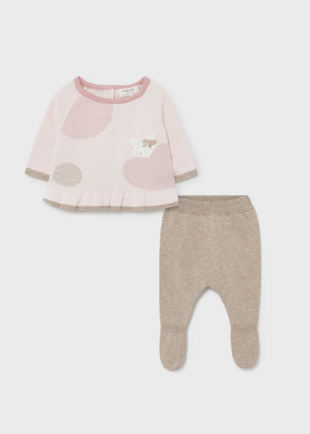 Conjunto pantalón ECOFRIENDS tricot recién nacido niña